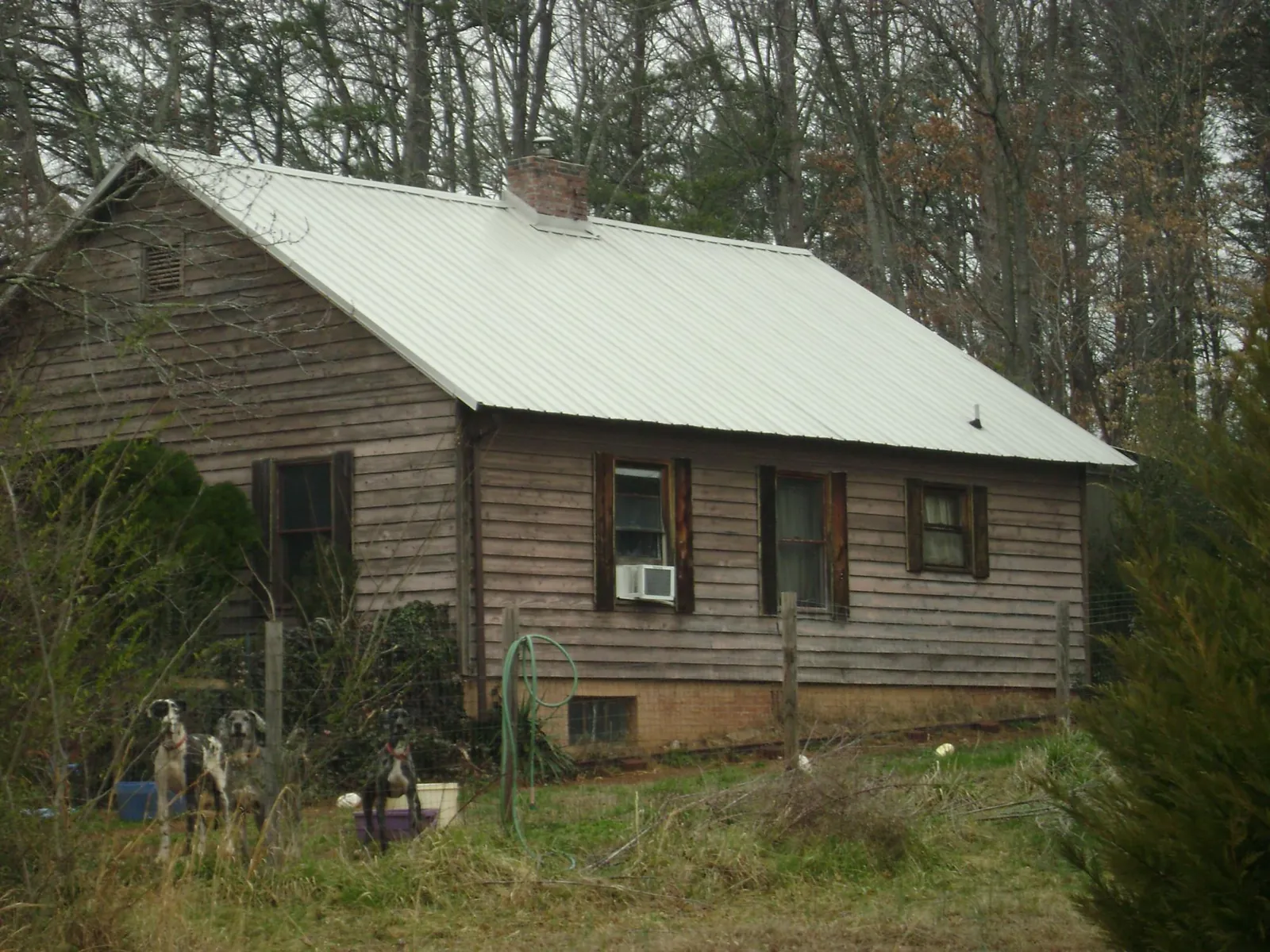 White metal roof on an old wood sided farmhouse, from a Metal Roof Installation job in Folsom